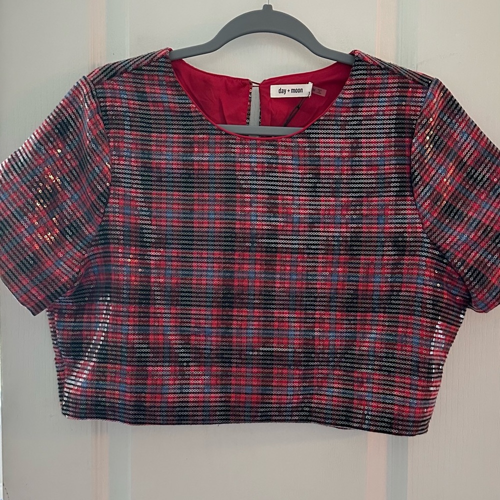 NWT Day + Moon Sequin Crop Top